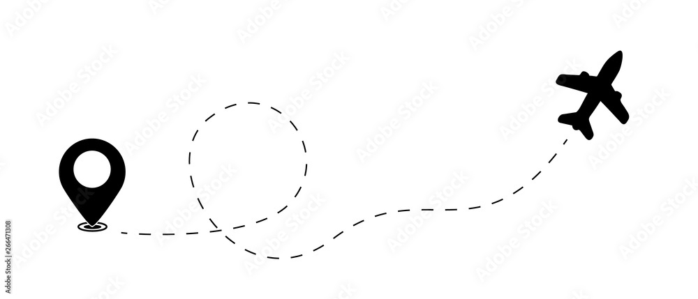 Airplane And Map Pointer, Location Finder, Travel Concept - Vector Illustration Isolated On White Background Airplane And Map Pointer, Location Finder, Travel Concept - Vector Illustration Isolated On White Background