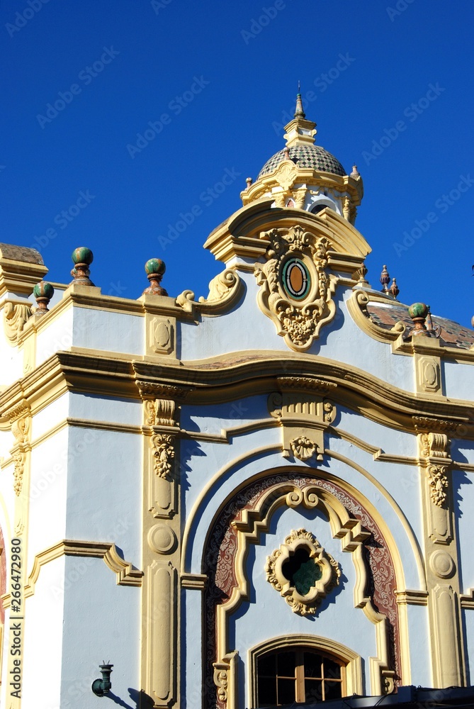 View of part of the Lope de Vega theatre (Teatro Lope de Vega) detail, Seville, Spain.