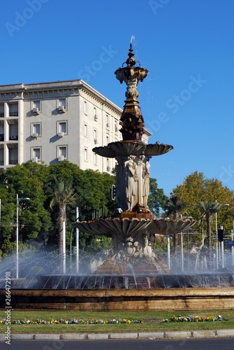 Large fountain in the Plaza Don Juan de Austria, Seville, Spain.