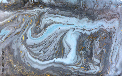 Blue marbling pattern. Golden marble liquid texture. © anya babii