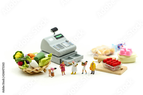 Miniature people : Wifehouse woman's Sell Harvest Products Farm Assortment of fresh fruits and vegetables Market Seasonal Sale. photo