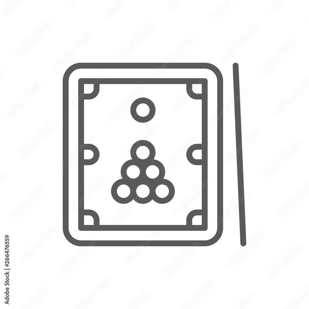 Billiards, table with cue and balls line icon. Billiards, table with cue and balls line icon.