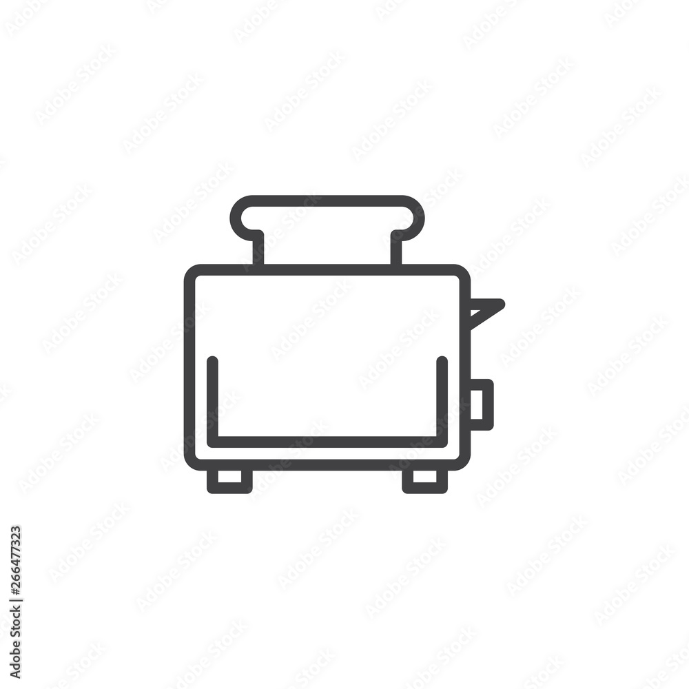 Bread toasting line icon. linear style sign for mobile concept and web design. Toaster outline vector icon. Symbol, logo illustration. Pixel perfect vector graphics Bread toasting line icon. linear style sign for mobile concept and web design. Toaster outline vector icon. Symbol, logo illustration. Pixel perfect vector graphics