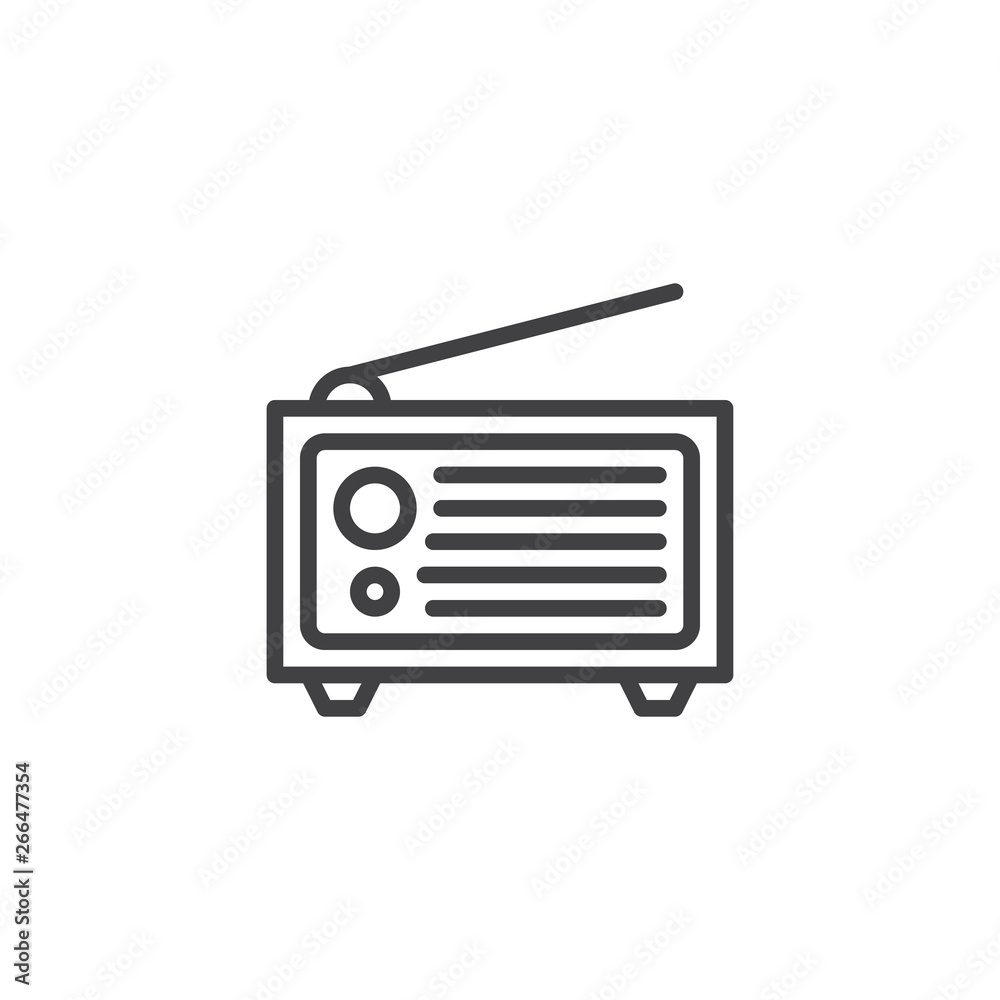 Retro radio line icon. linear style sign for mobile concept and web design. Old radio with antenna outline vector icon. Symbol, logo illustration. Pixel perfect vector graphics Retro radio line icon. linear style sign for mobile concept and web design. Old radio with antenna outline vector icon. Symbol, logo illustration. Pixel perfect vector graphics