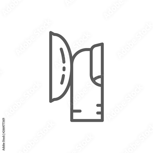 Finger inserts eye contact lenses line icon.