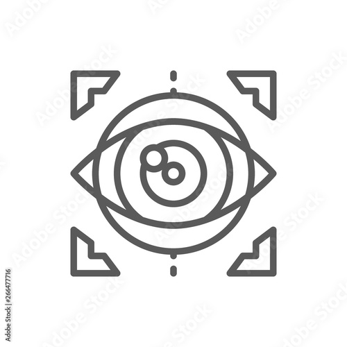 Eye surgery, lens replacement, laser vision correction line icon.