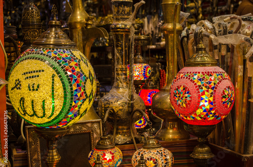 Ramadan Lanterns with the inscription of Allah, in a dusty shop in Muttrah Souq, Muscat, Oman.