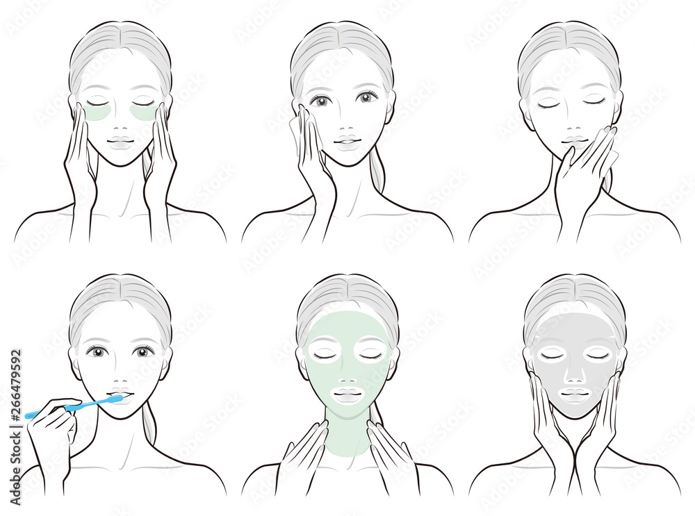 スキンケアをする女性のイラスト