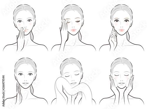 スキンケアをする女性のイラスト
