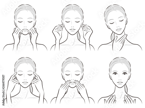スキンケアをする女性のイラスト