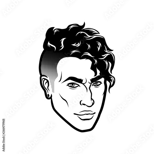 Vector men face hipster head with haircuts. For avatars, emblems and icons, labels