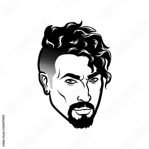 Vector bearded men face hipster head with haircuts, mustaches and beards. For Silhouettes or avatars, emblems and icons, labels