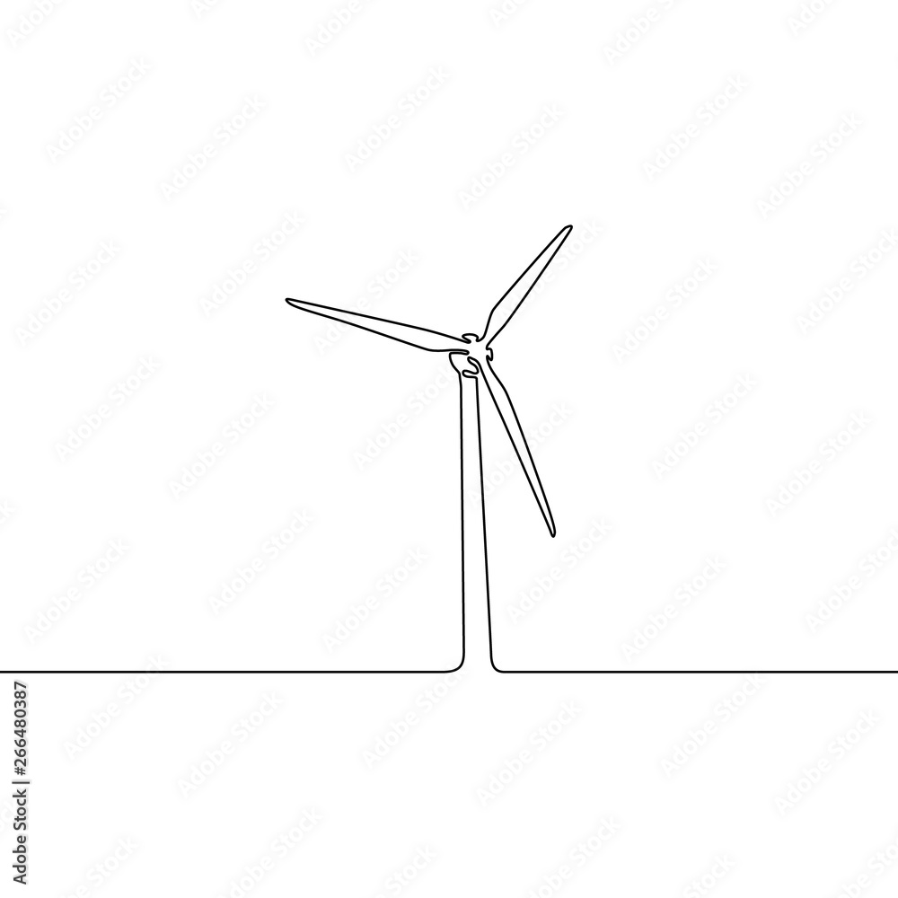 Continuous line wind turbine. Vector illustration. Continuous line wind turbine. Vector illustration.