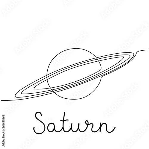 Continuous one line Saturn Planet. Solar system. Vector illustration.