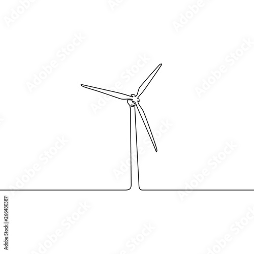 Continuous line wind turbine. Vector illustration.