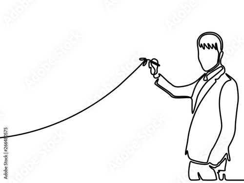 Continuous line drawing Businessman drawing rising diagram.  Vector illustration.