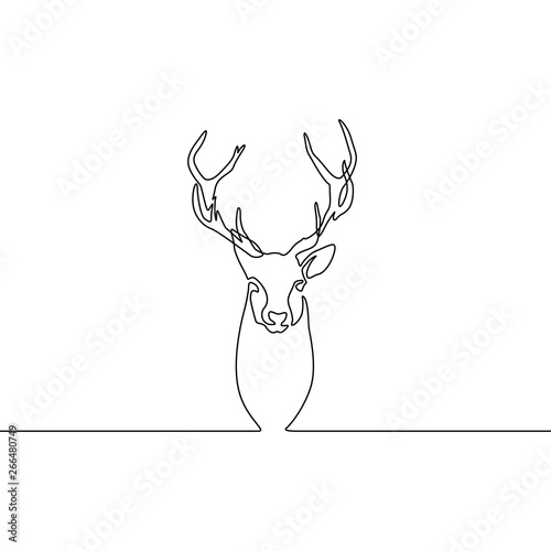 Continuous line drawing Reindeer isolated on white background. Vector illustration.