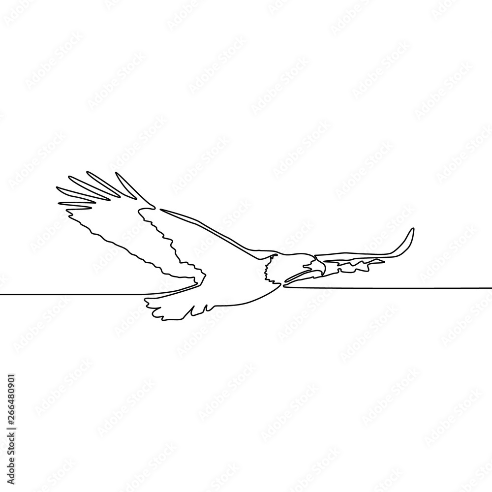 Continuous line drawing Flying eagle, freedom concept. Vector illustration.
