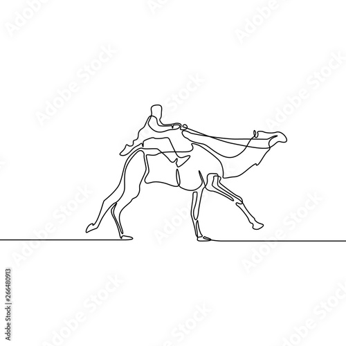Continuous line drawing running Rider Camel. Vector illustration.