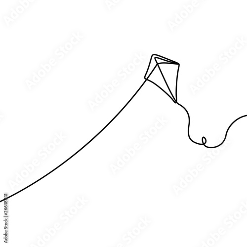 Continuous one line Flying kite, Makar Sankranti. Vector illustration.