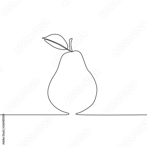 Continuous line pear, fruit theme. Vector illustration.