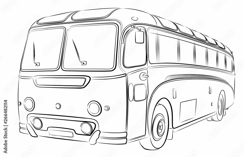 The Sketch of the big passenger old bus.