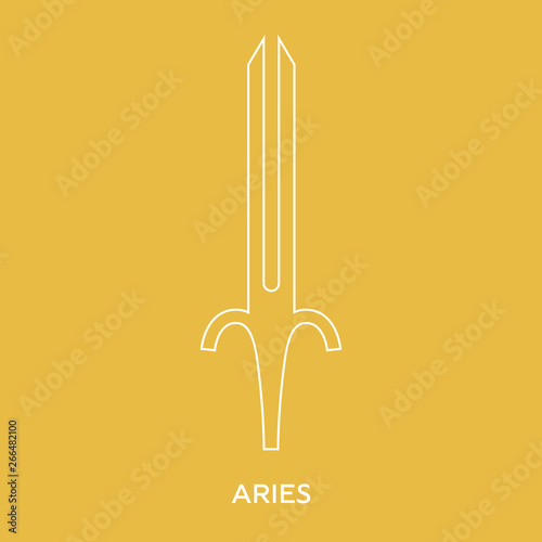 Aries zodiac sign. Line style icon of zodiacal weapon sword. One of 12 zodiac weapons. Astrological, horoscope sign. Clean and modern vector illustration for design, web.