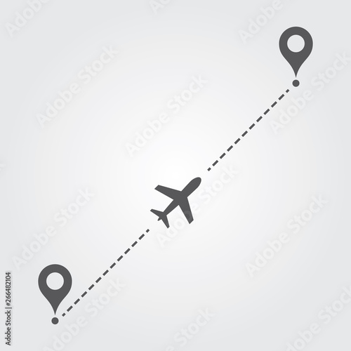 Vector Airplane Line Path With Straight Route With Starting and Destination Points
