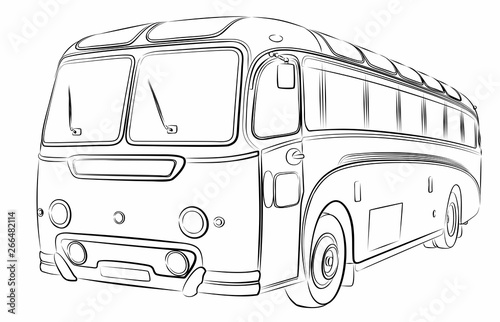 The Sketch of the big passenger old bus.