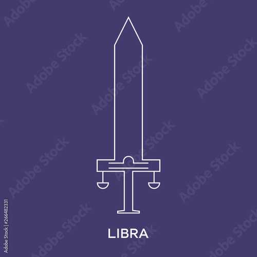 Libra zodiac sign. Line style icon of zodiacal weapon sword. One of 12 zodiac weapons. Astrological, horoscope sign. Clean and modern vector illustration for design, web.