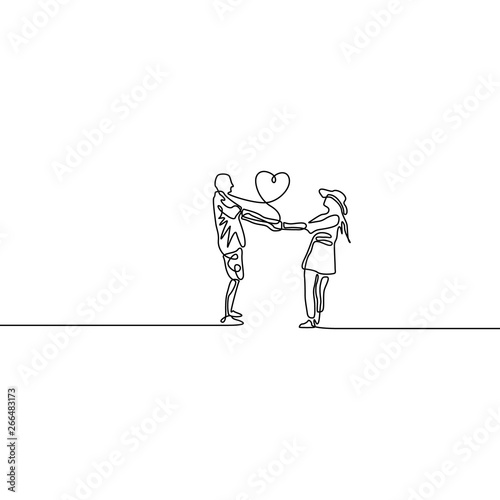 Continuous line loving couple spinning holding hands