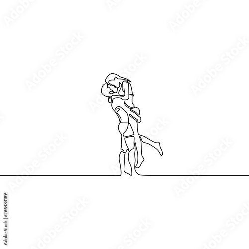 Continuous one line man hold on his arms and kissing woman love couple