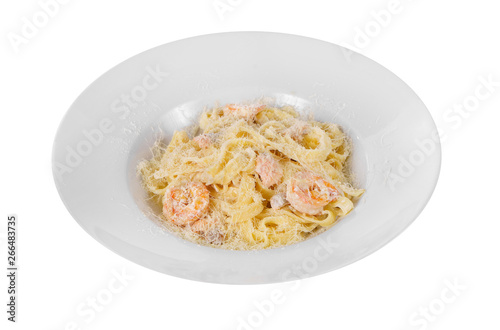 Pasta, noodles with seafood, shrimp, squid isolated white