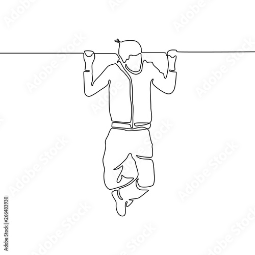Continuous line man pull up on the horizontal bar. Vector illustration.