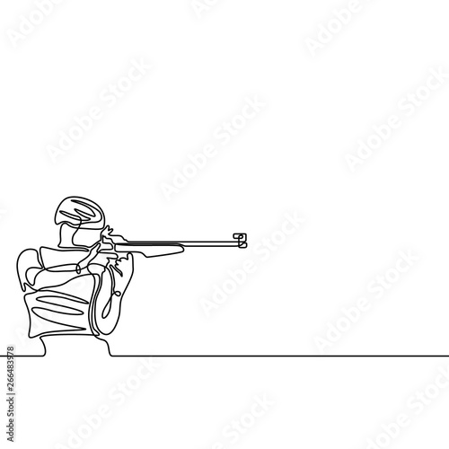 Continuous line Biathlete aims, winter olympic games Vector illustration.