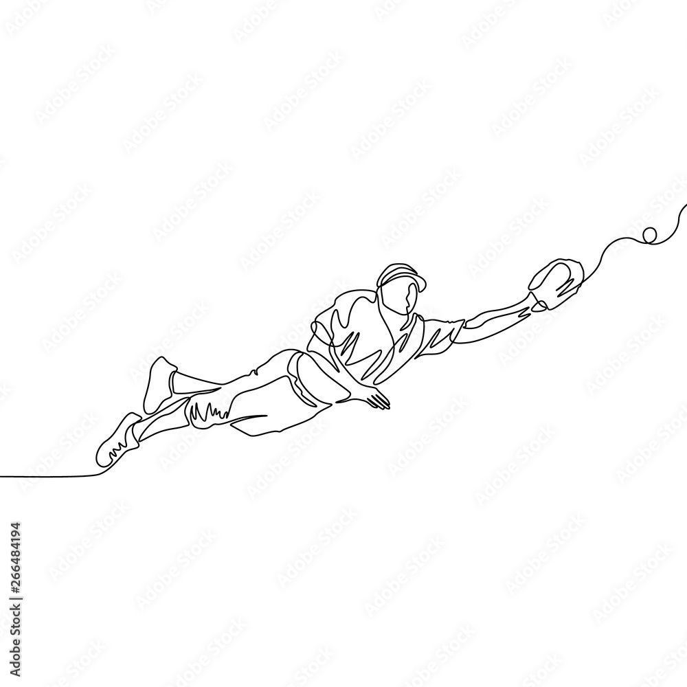 Continuous one line baseball player jumps to catch the ball Continuous one line baseball player jumps to catch the ball