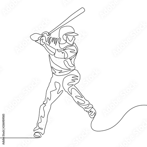 Continuous one line baseball player batter going to hit the ball