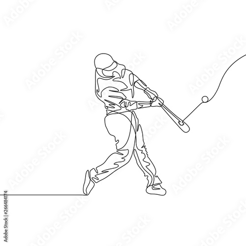 Continuous one line baseball player batter hit the ball