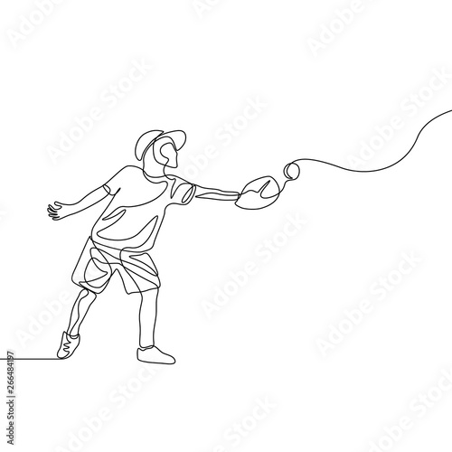 Continuous one line kid catch the ball in glove, Baseball theme