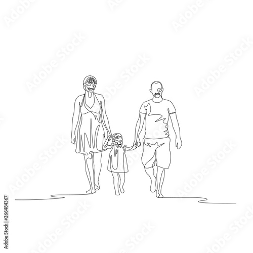 Continuous one line happy family walking together and holding the hand