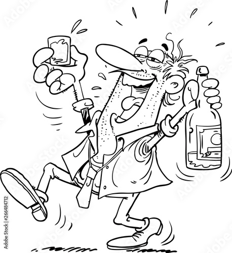Drunk bankrupt unemployed business man. Broken executive manager drinking of stress