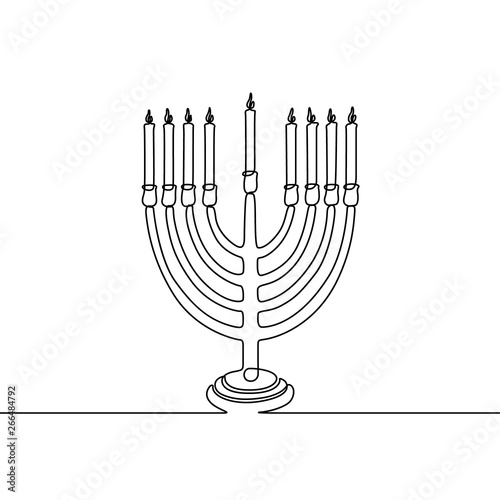 Continuous one line Hanukkah candle. Vector illustration.