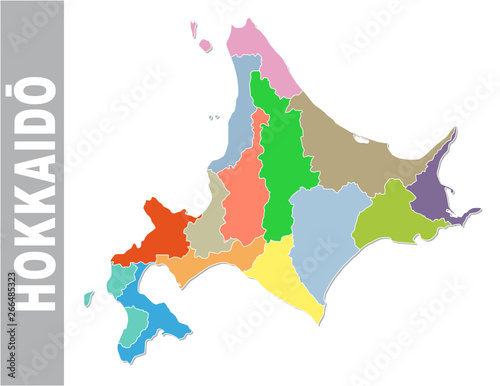 Colorful administrative and political vector map of japanese prefecture Hokkaido with flag