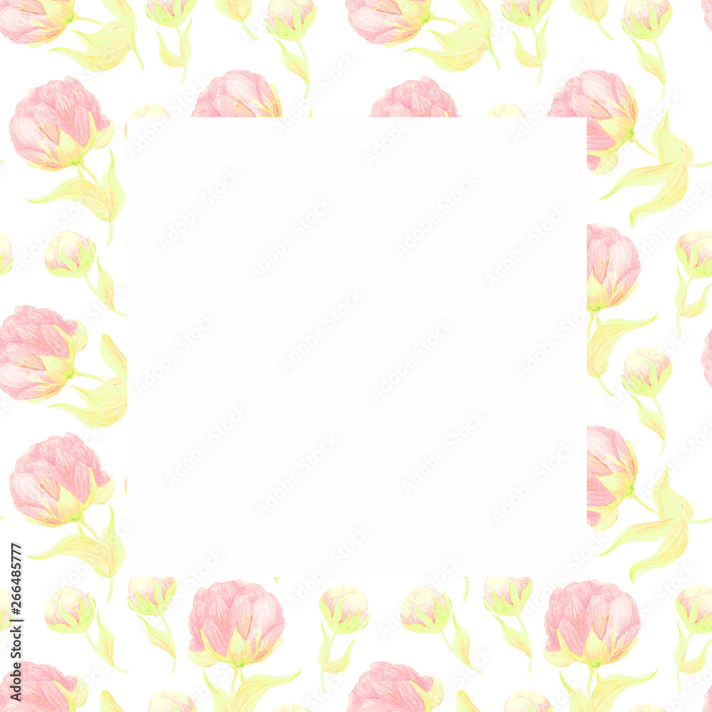 Watercolor seamless bouquet of peonies. Beautiful pattern for decoration and design. Fashionable print. Exquisite drawing watercolor sketches of a flower. Tinted.