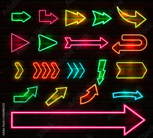 Obraz na płótnie Colorful neon arrows and pointers set. Vector illustration. w salonie