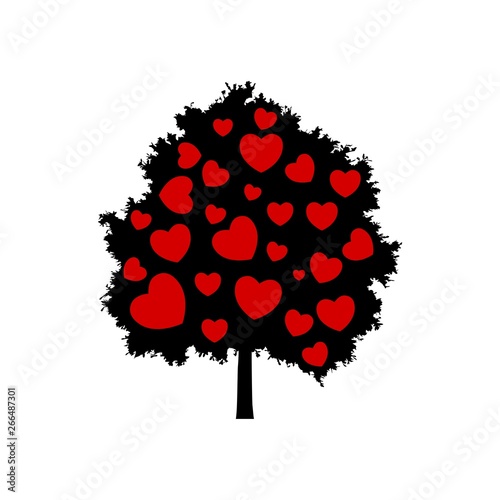 Tree with leafs of hearts icon logo sign