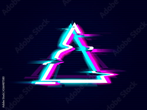 Glitched Triangle Frame Design. Distorted Glitch Style Modern Background. Glow Design for Graphic Design - Banner, Poster, Flyer, Brochure, Card. Vector Illustration.