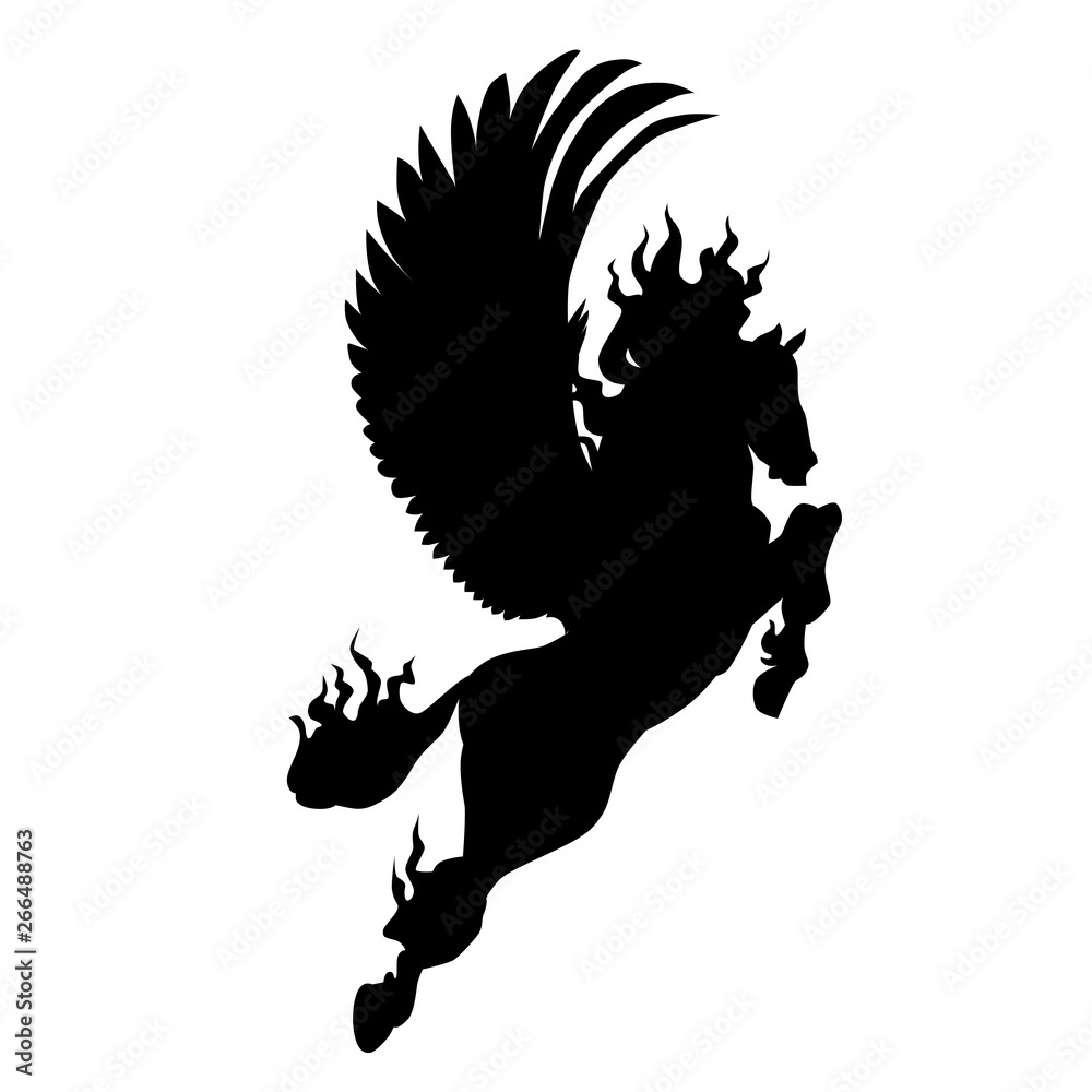 Silhouette of pegasus. Pegasus vector illustration. Magical, mystical animal illustration. Silhouette of pegasus. Pegasus vector illustration. Magical, mystical animal illustration.