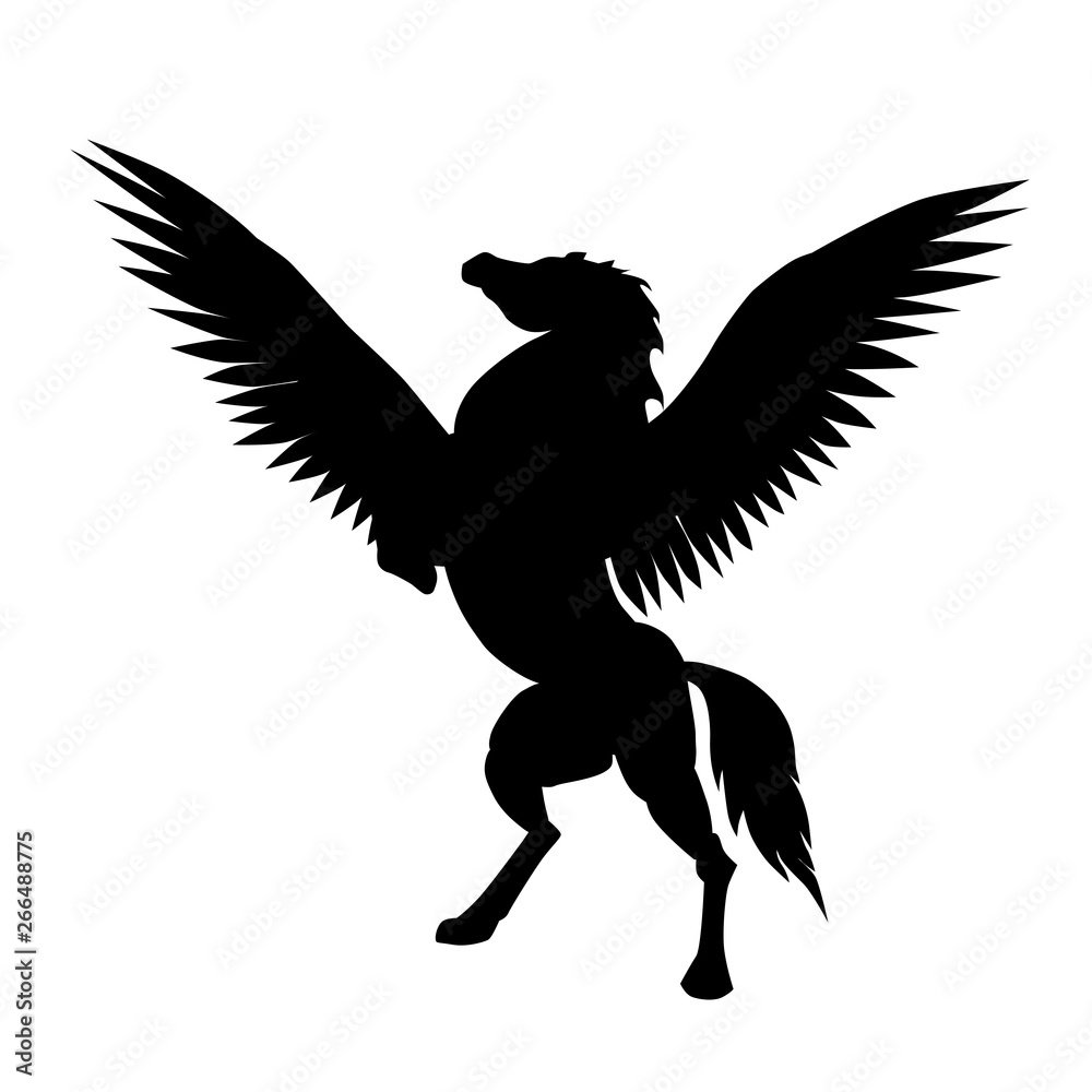 Obraz premium Sylwetka Pegaza. Ilustracja wektorowa Pegaza. Magiczna, mistyczna ilustracja zwierząt.