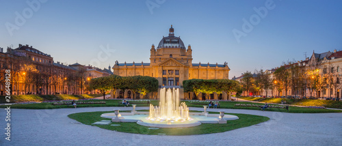 Panoramic View of the Art Pavilion at Dusk in Zagreb - Croatia photo